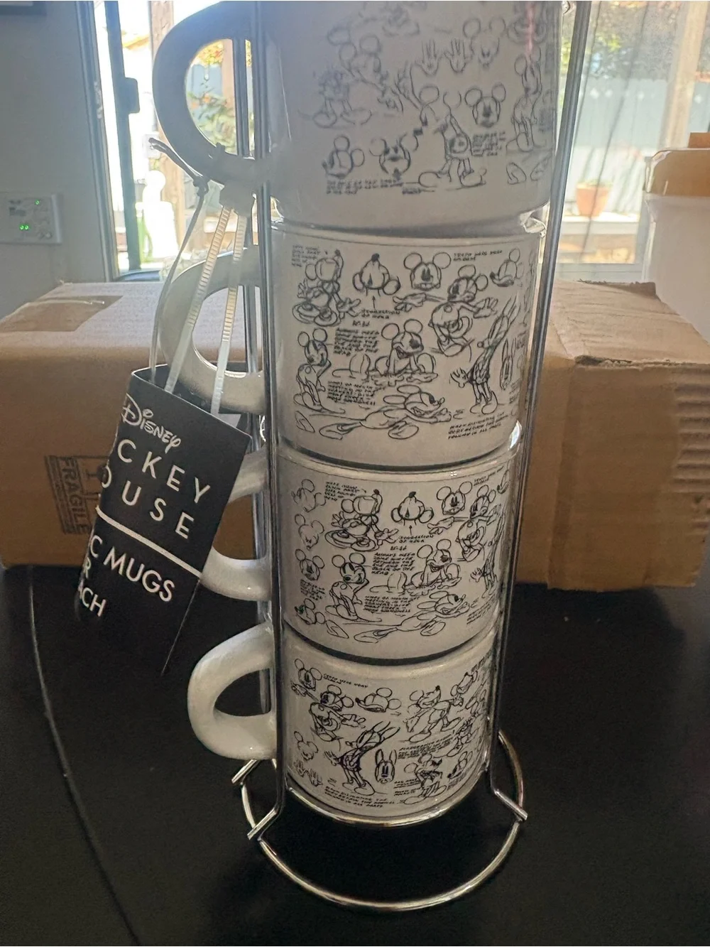 Disney White and Black Mickey Mouse Comic Strip Stackable Espresso Mug set